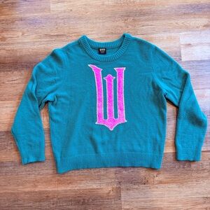 Wicked Teal Sweater with Pink Design Size XL. Cozy, Soft, Witchy